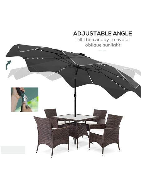 Outsunny Solar Patio Umbrella with LED and Tilt, Outdoor Market Table Umbrella Parasol with Crank, 3 x 3 (m), Dark Grey 84D-328V - pic 49025 | FastDaddyshop