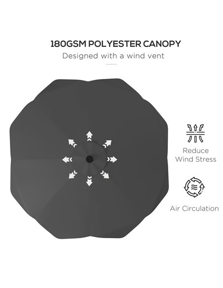 Outsunny Solar Patio Umbrella with LED and Tilt, Outdoor Market Table Umbrella Parasol with Crank, 3 x 3 (m), Dark Grey 84D-328V - pic 49026 | FastDaddyshop