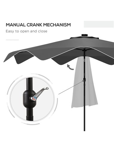 Outsunny Solar Patio Umbrella with LED and Tilt, Outdoor Market Table Umbrella Parasol with Crank, 3 x 3 (m), Dark Grey 84D-328V