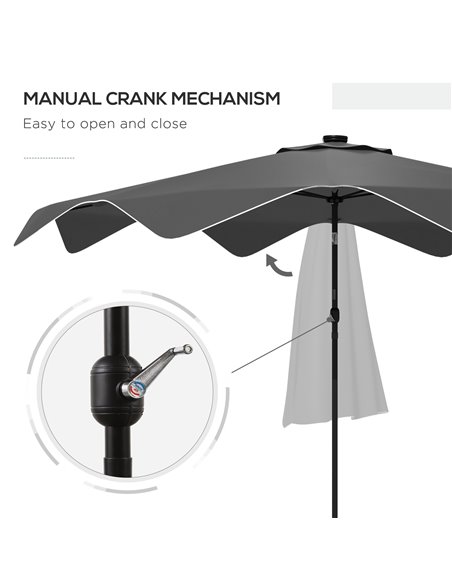 Outsunny Solar Patio Umbrella with LED and Tilt, Outdoor Market Table Umbrella Parasol with Crank, 3 x 3 (m), Dark Grey 84D-328V - pic 49027 | FastDaddyshop