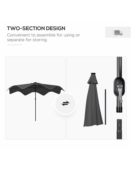 Outsunny Solar Patio Umbrella with LED and Tilt, Outdoor Market Table Umbrella Parasol with Crank, 3 x 3 (m), Dark Grey 84D-328V - pic 49028 | FastDaddyshop