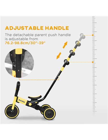 HOMCOM 4-in-1 Tricycle for Kids, Baby Trike with Adjustable Push Handle, Detachable Foot Rest for 18-60 Months, Yellow - pic 4903 | FastDaddyshop