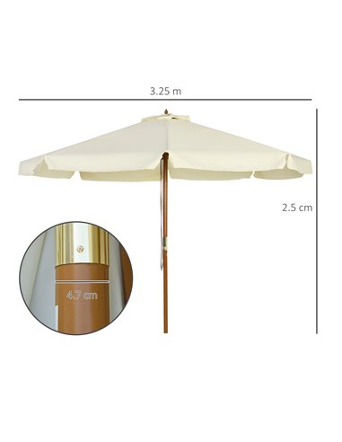 Outsunny 3.3(m) Patio Umbrella, Garden Parasol, Outdoor Sun Shade Canopy with 8 Bamboo Ribs, Ruffles and Wood Pole, Beige 84D-04