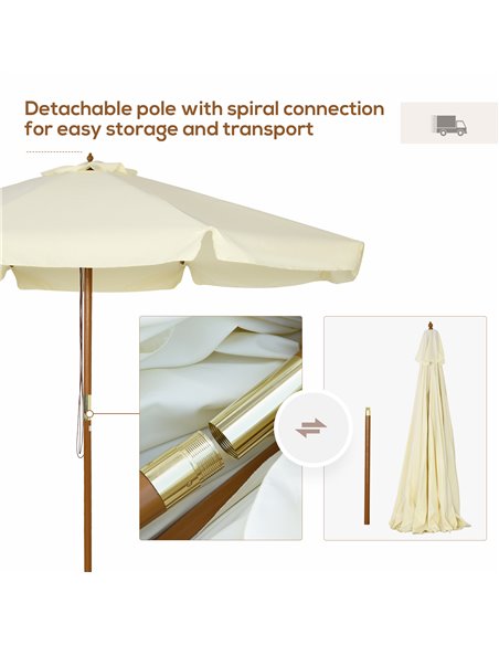 Outsunny 3.3(m) Patio Umbrella, Garden Parasol, Outdoor Sun Shade Canopy with 8 Bamboo Ribs, Ruffles and Wood Pole, Beige 84D-04 - pic 49033 | FastDaddyshop