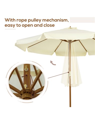 Outsunny 3.3(m) Patio Umbrella, Garden Parasol, Outdoor Sun Shade Canopy with 8 Bamboo Ribs, Ruffles and Wood Pole, Beige 84D-04