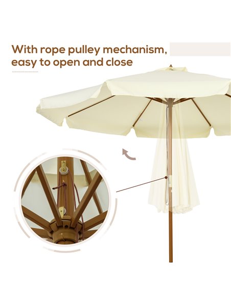 Outsunny 3.3(m) Patio Umbrella, Garden Parasol, Outdoor Sun Shade Canopy with 8 Bamboo Ribs, Ruffles and Wood Pole, Beige 84D-04 - pic 49034 | FastDaddyshop
