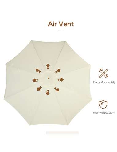 Outsunny 3.3(m) Patio Umbrella, Garden Parasol, Outdoor Sun Shade Canopy with 8 Bamboo Ribs, Ruffles and Wood Pole, Beige 84D-04