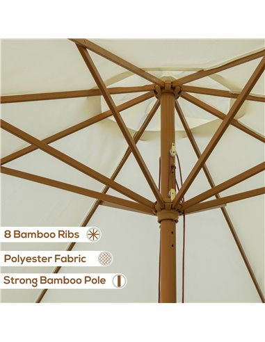Outsunny 3.3(m) Patio Umbrella, Garden Parasol, Outdoor Sun Shade Canopy with 8 Bamboo Ribs, Ruffles and Wood Pole, Beige 84D-04