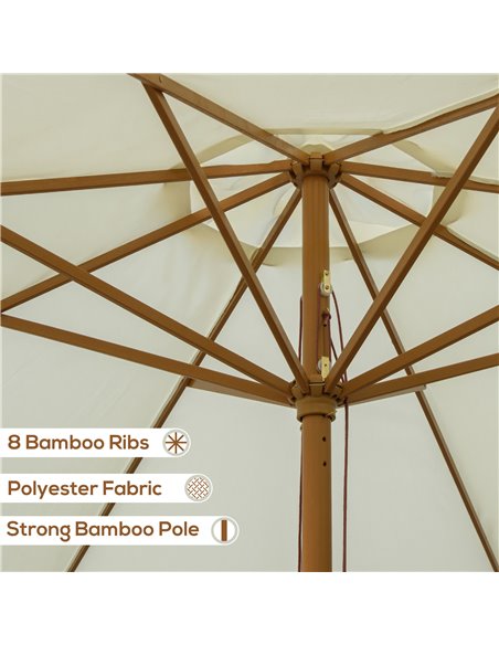 Outsunny 3.3(m) Patio Umbrella, Garden Parasol, Outdoor Sun Shade Canopy with 8 Bamboo Ribs, Ruffles and Wood Pole, Beige 84D-04 - pic 49036 | FastDaddyshop
