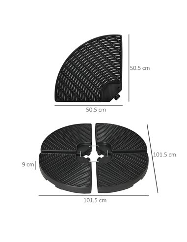 Outsunny 4PCs Parasol Bases, Patio Umbrella Weights for Parasol, Wicker Effect HDPE Water and Sand Filled Garden Umbrella Base w