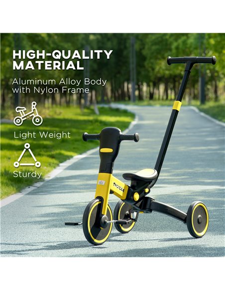 HOMCOM 4-in-1 Tricycle for Kids, Baby Trike with Adjustable Push Handle, Detachable Foot Rest for 18-60 Months, Yellow - pic 4905 | FastDaddyshop