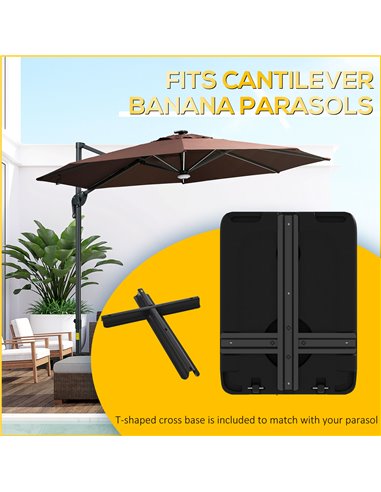 Outsunny Heavy Duty Parasol Base Plastic Umbrella Stand for Cantilever Banana Parasol with Wheels, Water and Sand Filled 84D-272