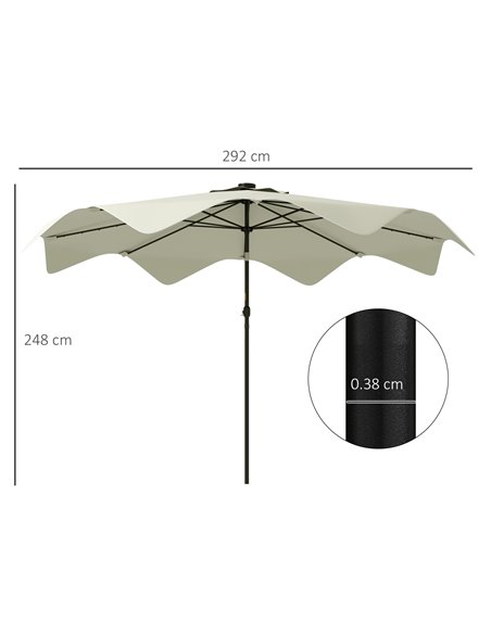Outsunny Solar Patio Umbrella with LED and Tilt, Outdoor Market Table Umbrella Parasol with Crank, 3 x 3 (m), Cream White 84D-32 - pic 49059 | FastDaddyshop