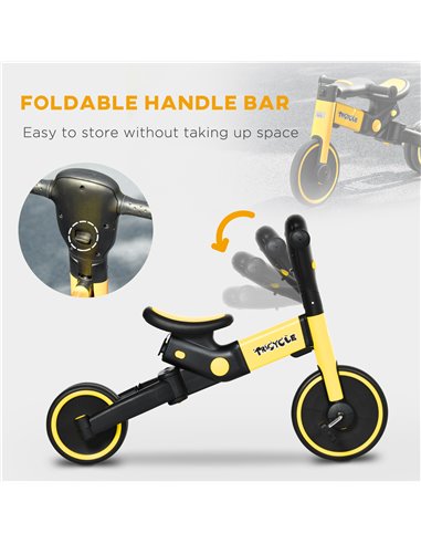 HOMCOM 4-in-1 Tricycle for Kids, Baby Trike with Adjustable Push Handle, Detachable Foot Rest for 18-60 Months, Yellow