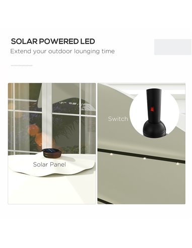 Outsunny Solar Patio Umbrella with LED and Tilt, Outdoor Market Table Umbrella Parasol with Crank, 3 x 3 (m), Cream White 84D-32