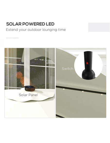 Outsunny Solar Patio Umbrella with LED and Tilt, Outdoor Market Table Umbrella Parasol with Crank, 3 x 3 (m), Cream White 84D-32 - pic 49060 | FastDaddyshop