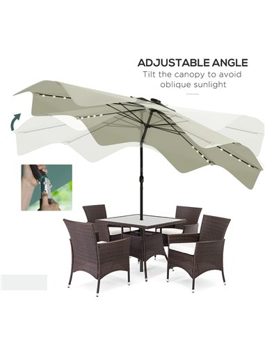 Outsunny Solar Patio Umbrella with LED and Tilt, Outdoor Market Table Umbrella Parasol with Crank, 3 x 3 (m), Cream White 84D-32