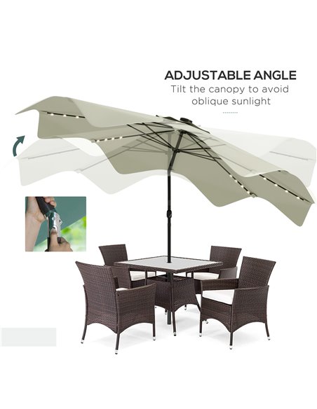 Outsunny Solar Patio Umbrella with LED and Tilt, Outdoor Market Table Umbrella Parasol with Crank, 3 x 3 (m), Cream White 84D-32 - pic 49061 | FastDaddyshop
