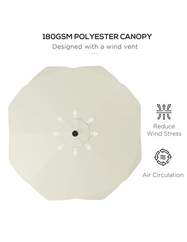Outsunny Solar Patio Umbrella with LED and Tilt, Outdoor Market Table Umbrella Parasol with Crank, 3 x 3 (m), Cream White 84D-32