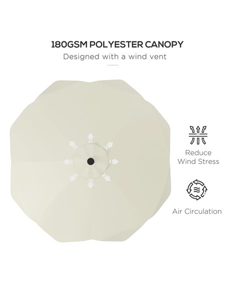 Outsunny Solar Patio Umbrella with LED and Tilt, Outdoor Market Table Umbrella Parasol with Crank, 3 x 3 (m), Cream White 84D-32 - pic 49062 | FastDaddyshop