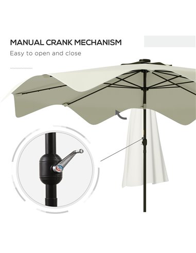 Outsunny Solar Patio Umbrella with LED and Tilt, Outdoor Market Table Umbrella Parasol with Crank, 3 x 3 (m), Cream White 84D-32