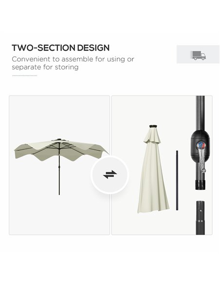 Outsunny Solar Patio Umbrella with LED and Tilt, Outdoor Market Table Umbrella Parasol with Crank, 3 x 3 (m), Cream White 84D-32 - pic 49064 | FastDaddyshop