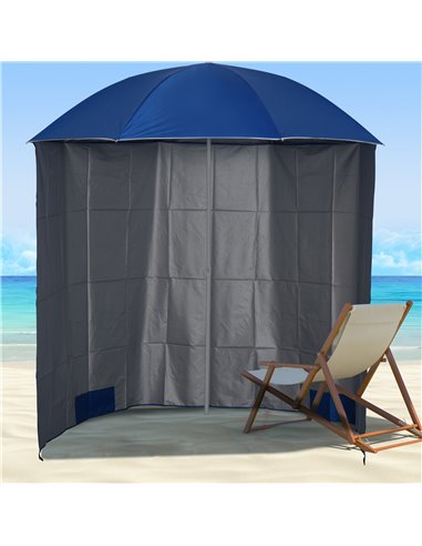 Outsunny 88" Arc 2.2M Fishing Umbrella Beach Parasol with Sides Brolly Shelter Canopy Shade with FREE Carry Bag Blue 84D-038BU
