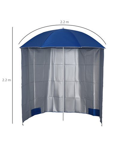Outsunny 88" Arc 2.2M Fishing Umbrella Beach Parasol with Sides Brolly Shelter Canopy Shade with FREE Carry Bag Blue 84D-038BU