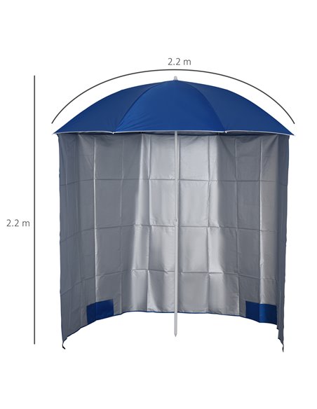 Outsunny 88" Arc 2.2M Fishing Umbrella Beach Parasol with Sides Brolly Shelter Canopy Shade with FREE Carry Bag Blue 84D-038BU - pic 49077 | FastDaddyshop