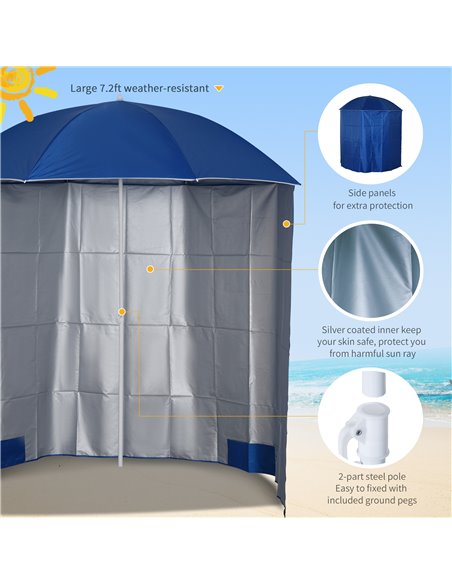 Outsunny 88" Arc 2.2M Fishing Umbrella Beach Parasol with Sides Brolly Shelter Canopy Shade with FREE Carry Bag Blue 84D-038BU - pic 49078 | FastDaddyshop