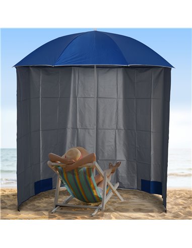 Outsunny 88" Arc 2.2M Fishing Umbrella Beach Parasol with Sides Brolly Shelter Canopy Shade with FREE Carry Bag Blue 84D-038BU