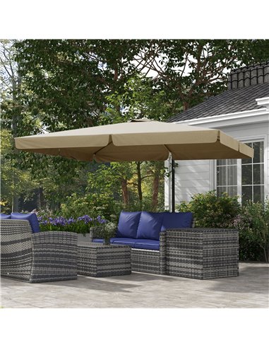 Outsunny 3(m) Cantilever Roma Parasol, Hanging Garden Parasol, Khaki 84D-313V00KK