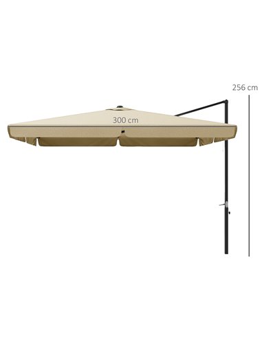 Outsunny 3(m) Cantilever Roma Parasol, Hanging Garden Parasol, Aluminium Square Patio Umbrella with Crank Handle and Tilt, Outdo
