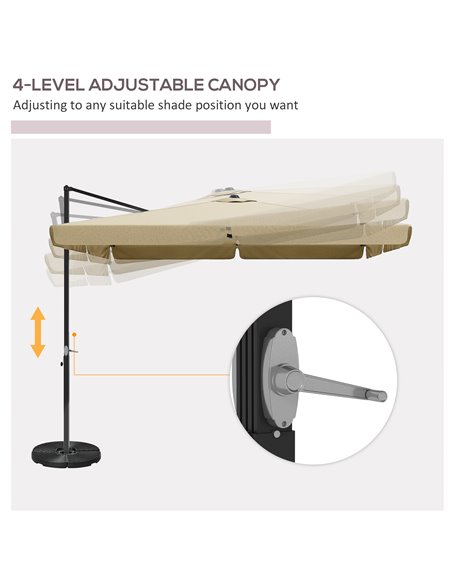 Outsunny 3(m) Cantilever Roma Parasol, Hanging Garden Parasol, Aluminium Square Patio Umbrella with Crank Handle and Tilt, Outdo - pic 49088 | FastDaddyshop