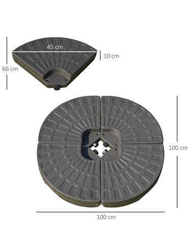 Outsunny 4-Piece Parasol Base Cantilever Offset Patio Umbrella Circular Base Stand w/Carry Handles, Water & Sand Filled 84D-124