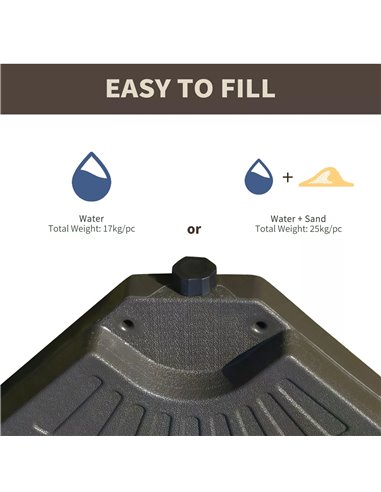 Outsunny 4-Piece Parasol Base Cantilever Offset Patio Umbrella Circular Base Stand w/Carry Handles, Water & Sand Filled 84D-124