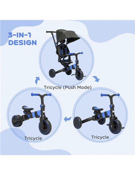 AIYAPLAY 3-in-1 Tricycle for Kids with Aluminium Frame, Baby Trike with Adjustable Push Handle, Canopy and Seat Angle for 18-48  - pic 4910 | FastDaddyshop