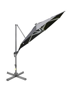 Outsunny 3m Cantilever Roma Parasol with LED Solar Light, Grey 84D-110GY