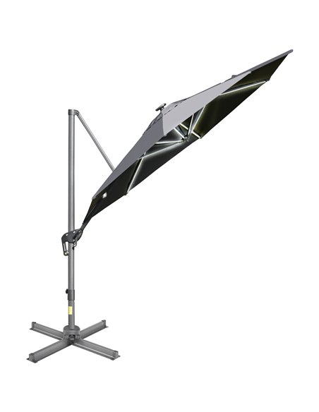 Outsunny 3m Cantilever Roma Parasol with LED Solar Light, Grey 84D-110GY - pic 49111 | FastDaddyshop