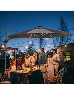 Outsunny 3m Cantilever Roma Parasol with LED Solar Light, Grey 84D-110GY 2