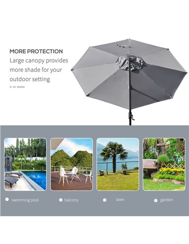 Outsunny 3m Cantilever Roma Parasol Adjustable Garden Sun Umbrella with LED Solar Light Cross Base Rotating Outdoor- Grey 84D-11