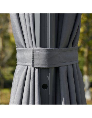 Outsunny 3m Cantilever Roma Parasol Adjustable Garden Sun Umbrella with LED Solar Light Cross Base Rotating Outdoor- Grey 84D-11