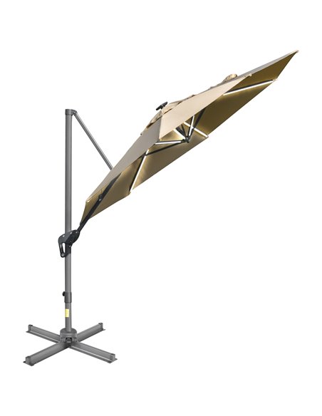 Outsunny 3m Square Outdoor Umbrella with LED Solar Light, Khaki 84D-110 - pic 49120 | FastDaddyshop