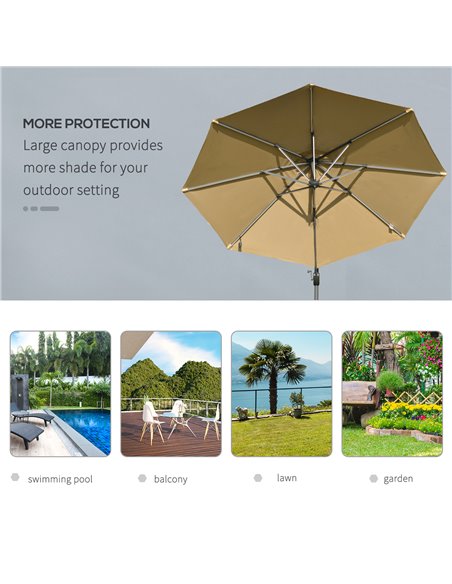 Outsunny 3m Square Outdoor Umbrella Adjustable Garden Sun Umbrella with LED Solar Light Cross Base Rotating Outdoor- Khaki 84D-1 - pic 49124 | FastDaddyshop