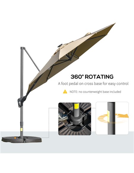 Outsunny 3m Square Outdoor Umbrella Adjustable Garden Sun Umbrella with LED Solar Light Cross Base Rotating Outdoor- Khaki 84D-1 - pic 49125 | FastDaddyshop