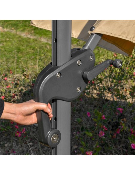 Outsunny 3m Square Outdoor Umbrella Adjustable Garden Sun Umbrella with LED Solar Light Cross Base Rotating Outdoor- Khaki 84D-1 - pic 49127 | FastDaddyshop