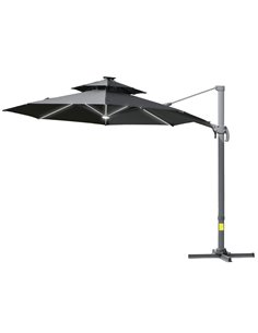 Outsunny 3m Cantilever Parasol with Solar Lights, Power Bank, Grey 84D-109V01CG