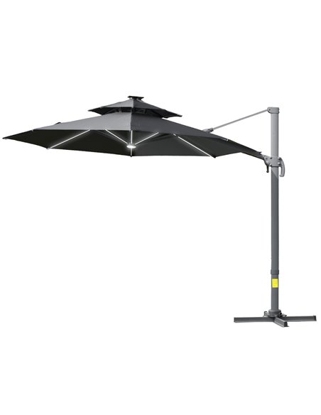 Outsunny 3m Cantilever Parasol with Solar Lights, Power Bank, Grey 84D-109V01CG - pic 49138 | FastDaddyshop