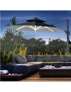 Outsunny 3m Cantilever Parasol with Solar Lights, Power Bank, Grey 84D-109V01CG 2