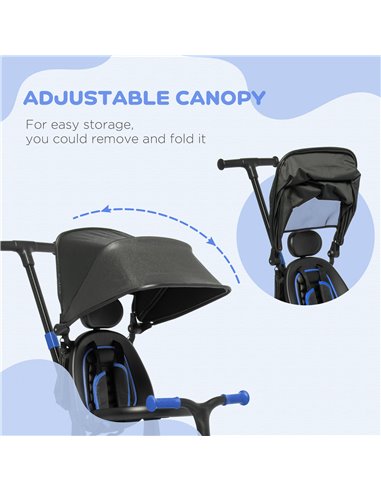 AIYAPLAY 3-in-1 Tricycle for Kids with Aluminium Frame, Baby Trike with Adjustable Push Handle, Canopy and Seat Angle for 18-48 